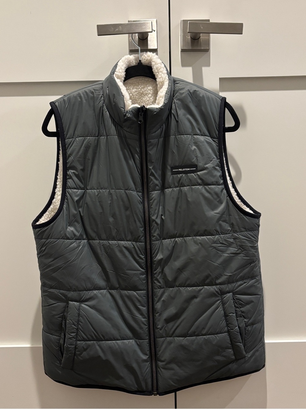 Peloton Men’s Gray Quilted Vest with White Sherpa Collar